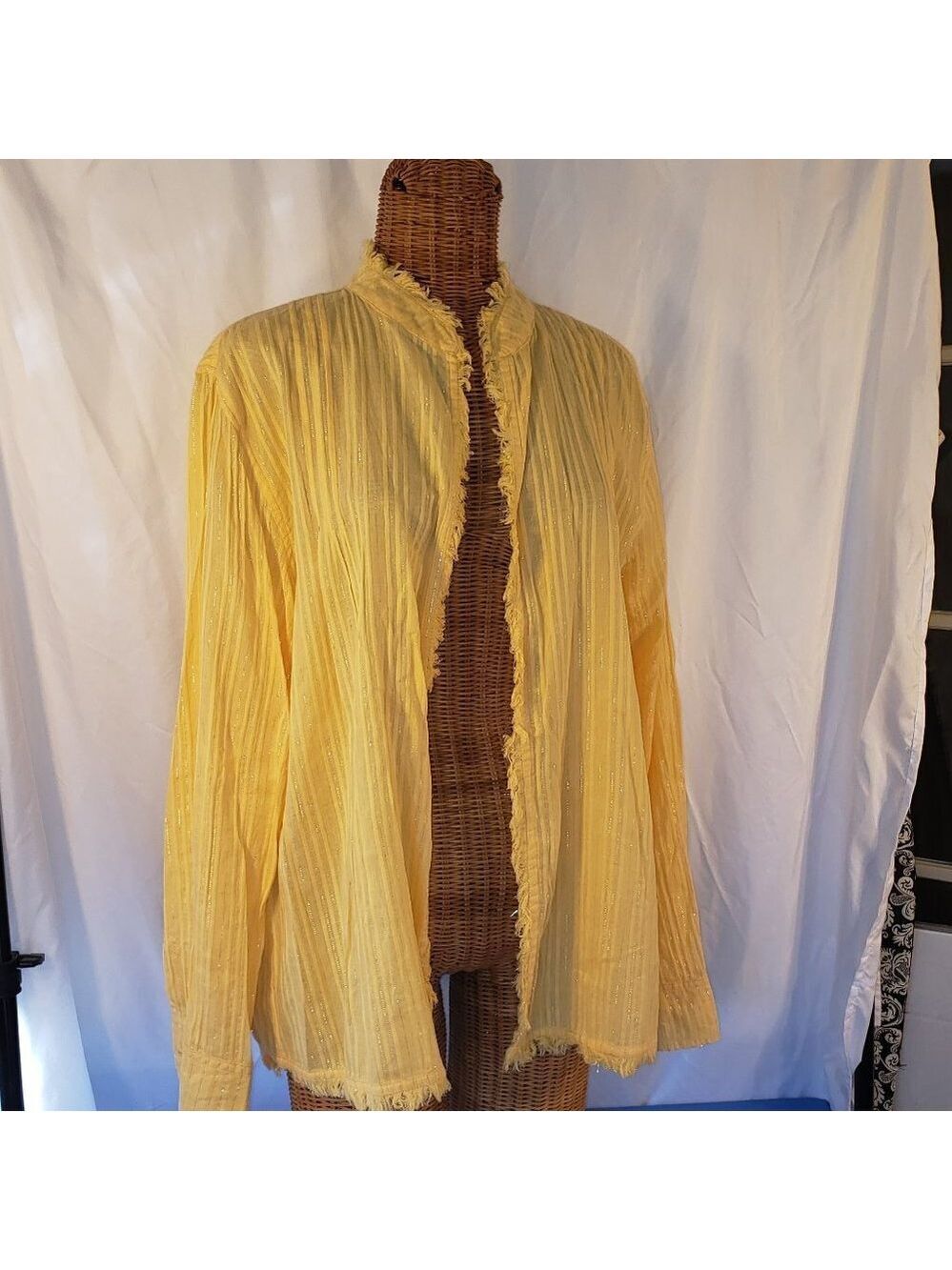 Bleu Bayou Yellow Open Front Jacket w/Textured Hem - 1X